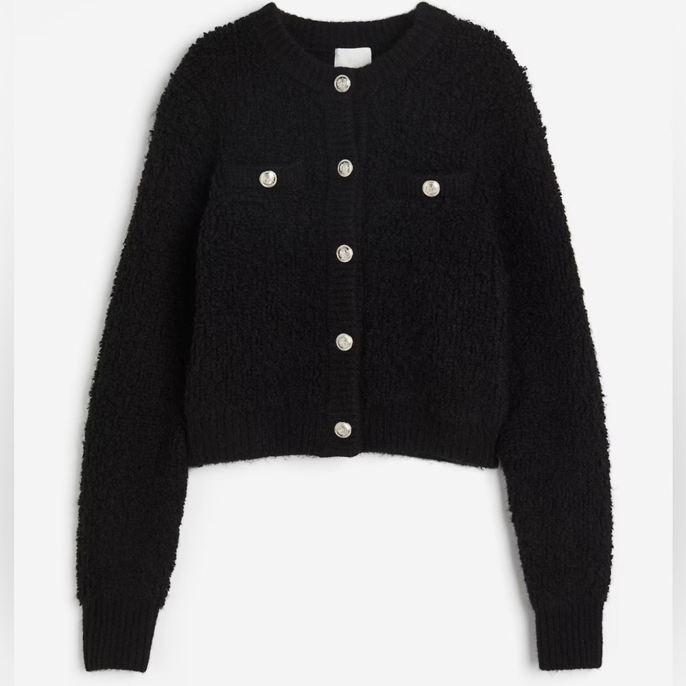 H&M Boucle Thick Soft Round Neckline Cardigan with Silver Buttons